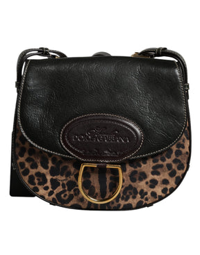 Dolce & Gabbana Schwarzbraune Leopardenleder-Schulterriemen-Tasche
