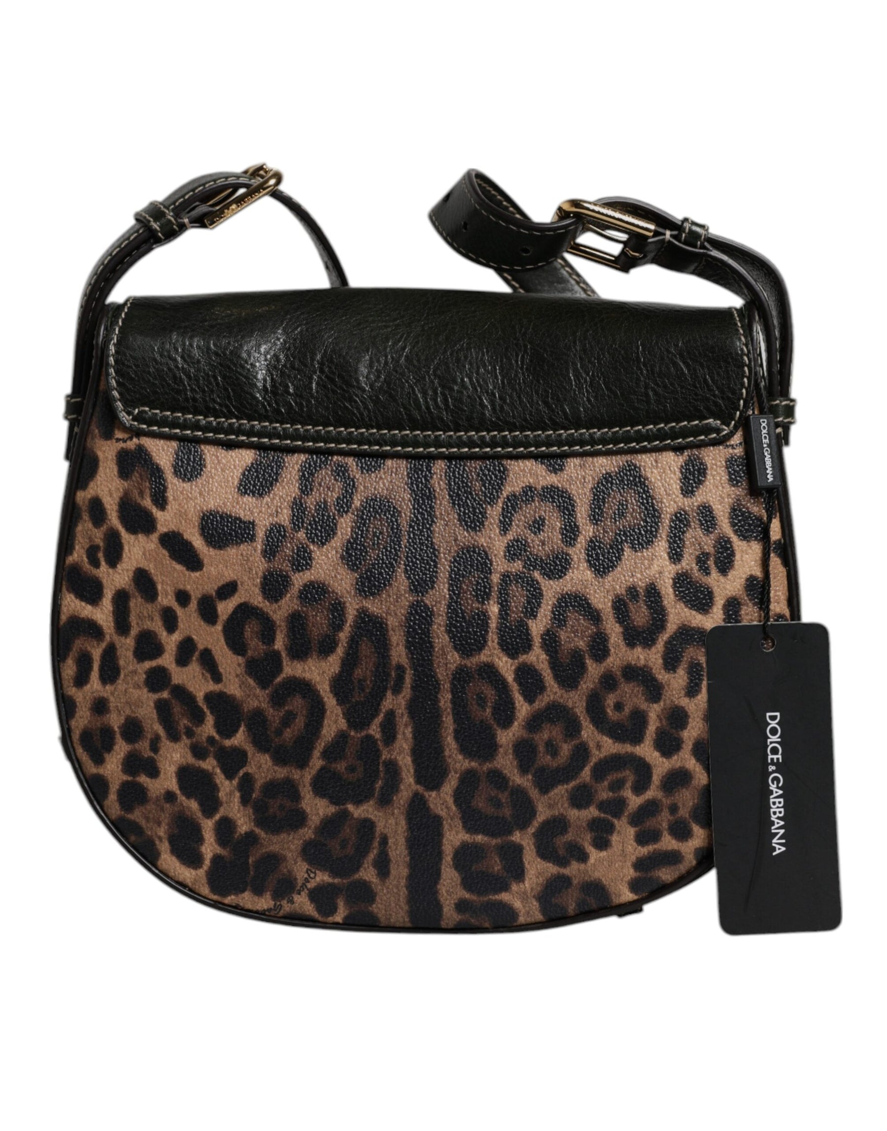 Dolce & Gabbana Schwarzbraune Leopardenleder-Schulterriemen-Tasche