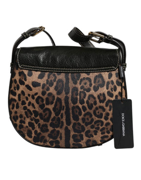 Dolce & Gabbana Schwarzbraune Leopardenleder-Schulterriemen-Tasche