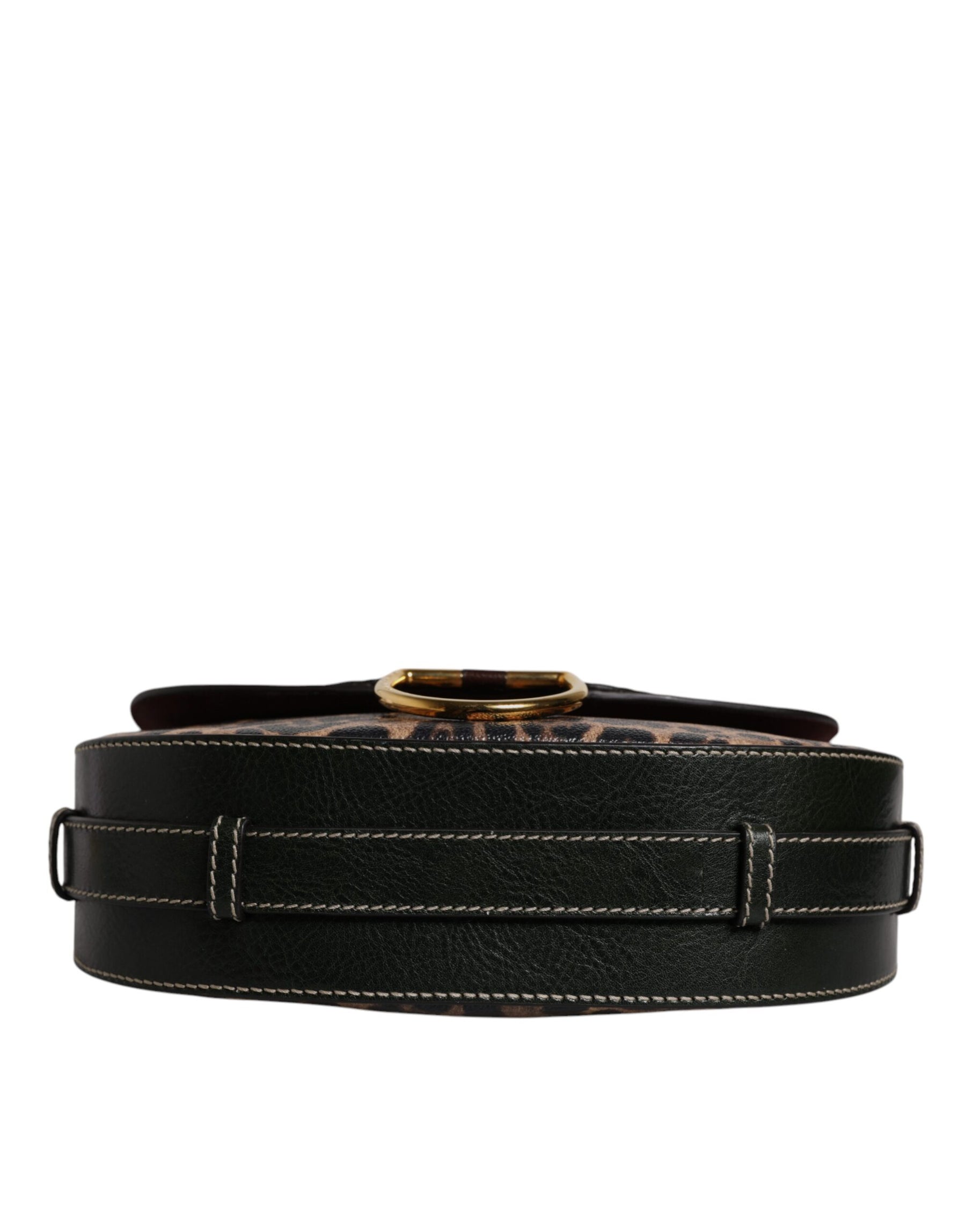 Dolce & Gabbana Schwarzbraune Leopardenleder-Schulterriemen-Tasche
