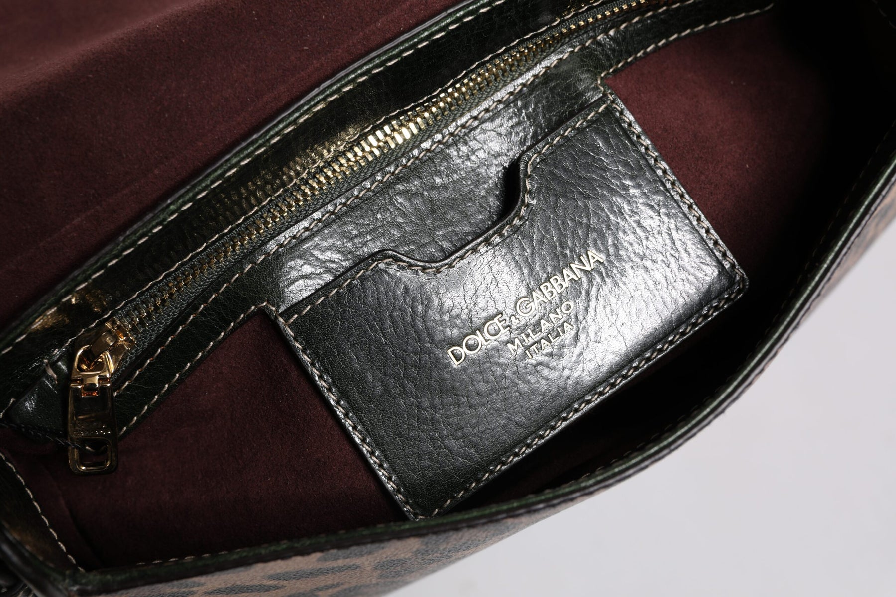 Dolce & Gabbana Schwarzbraune Leopardenleder-Schulterriemen-Tasche