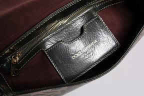 Dolce & Gabbana Schwarzbraune Leopardenleder-Schulterriemen-Tasche