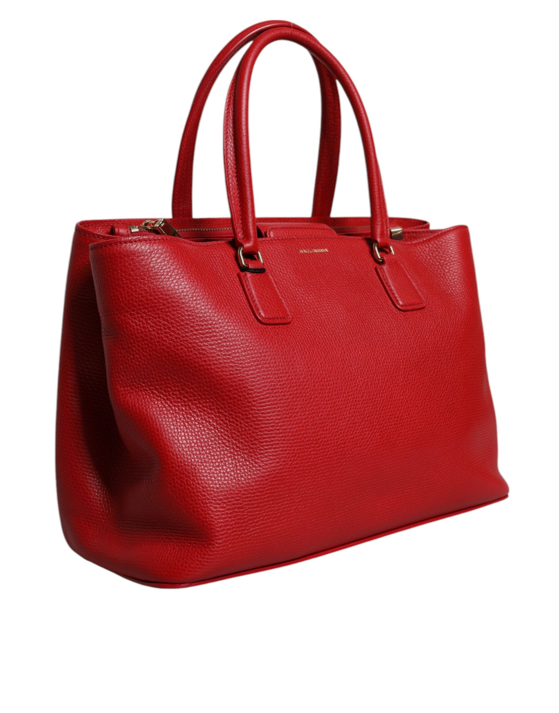 Dolce & Gabbana Rote Kalbsleder Tasche mit Logo-Plakette am oberen Griff