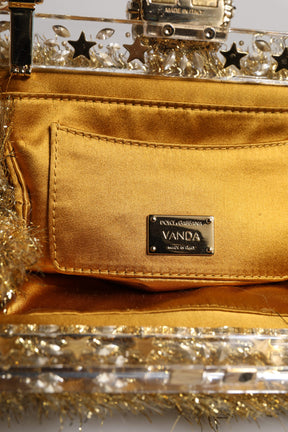 Dolce & Gabbana Gold Vanda Kettenband Flitter Kristall Abend Clutch Tasche