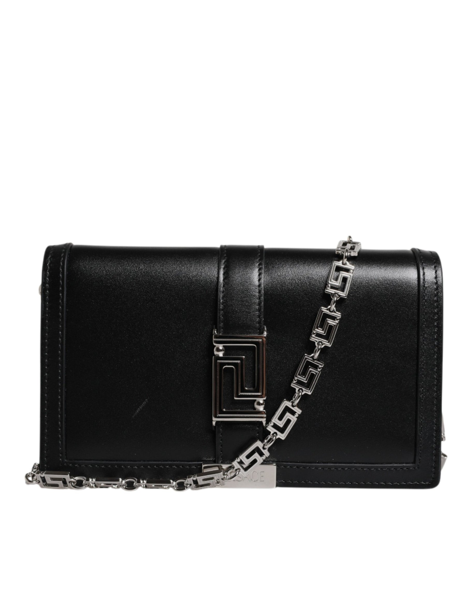 Versace Schwarze Kalbsleder-Kettenriemen-Schulter-Crossbody-Tasche