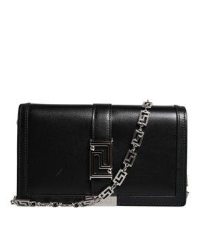 Versace Schwarze Kalbsleder-Kettenriemen-Schulter-Crossbody-Tasche