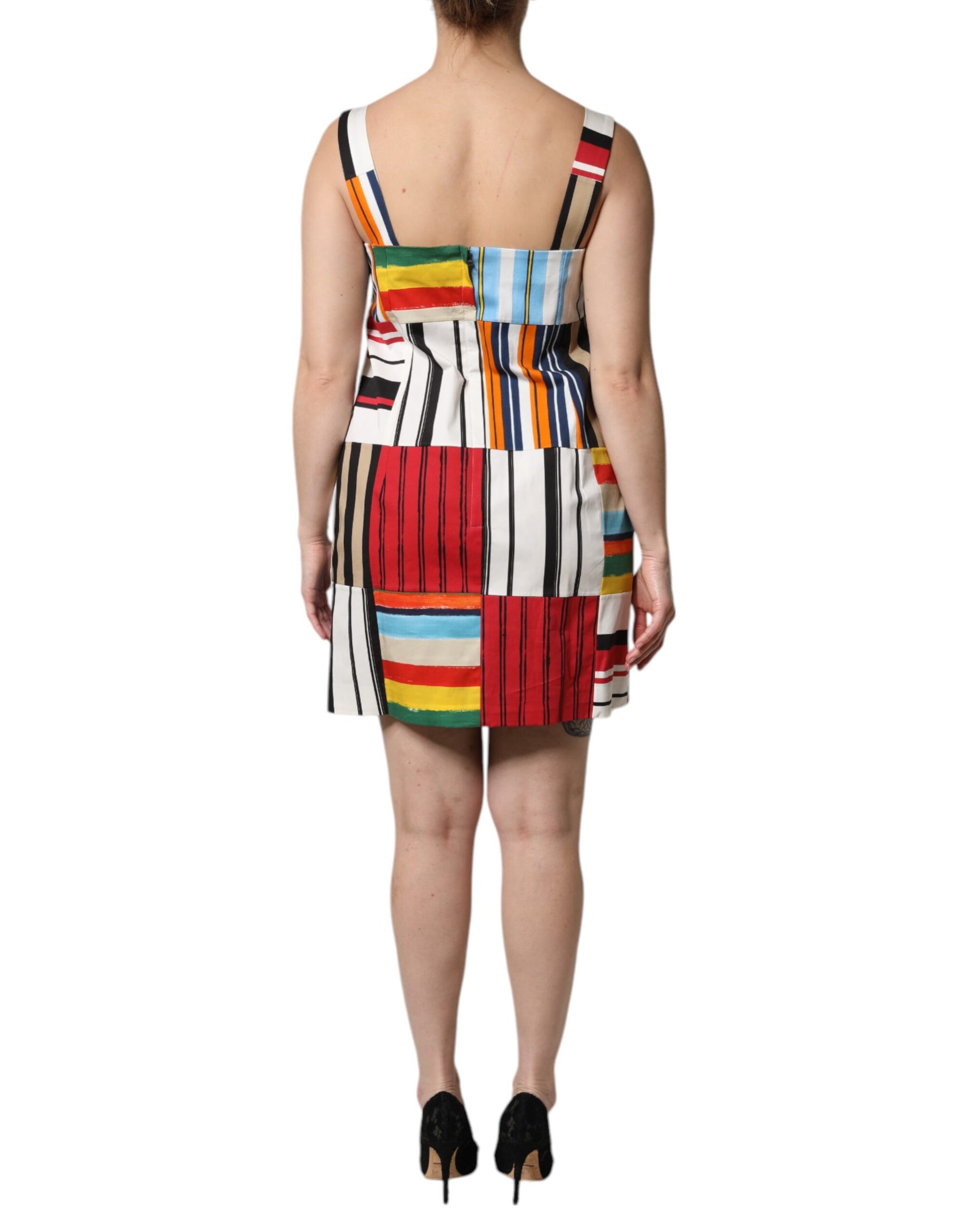 Dolce & Gabbana Multicolor Baumwollstreifen Kleid ohne Ärmel