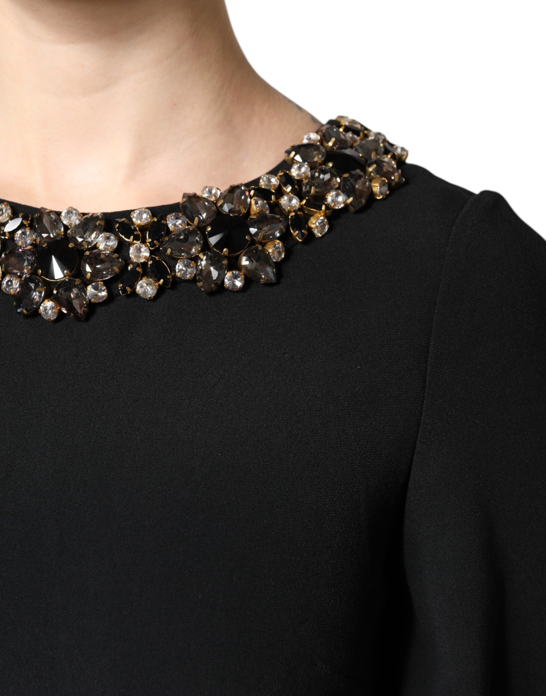 Dolce & Gabbana Schwarzes kristallverziertes Rundhals-Minikleid