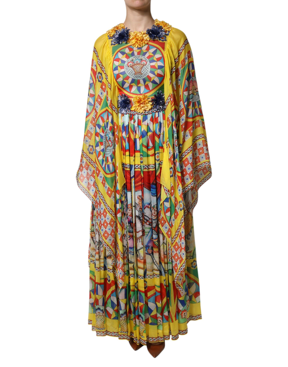 Dolce & Gabbana Mehrfarbiges Carretto Print Kaftan Twill Kleid