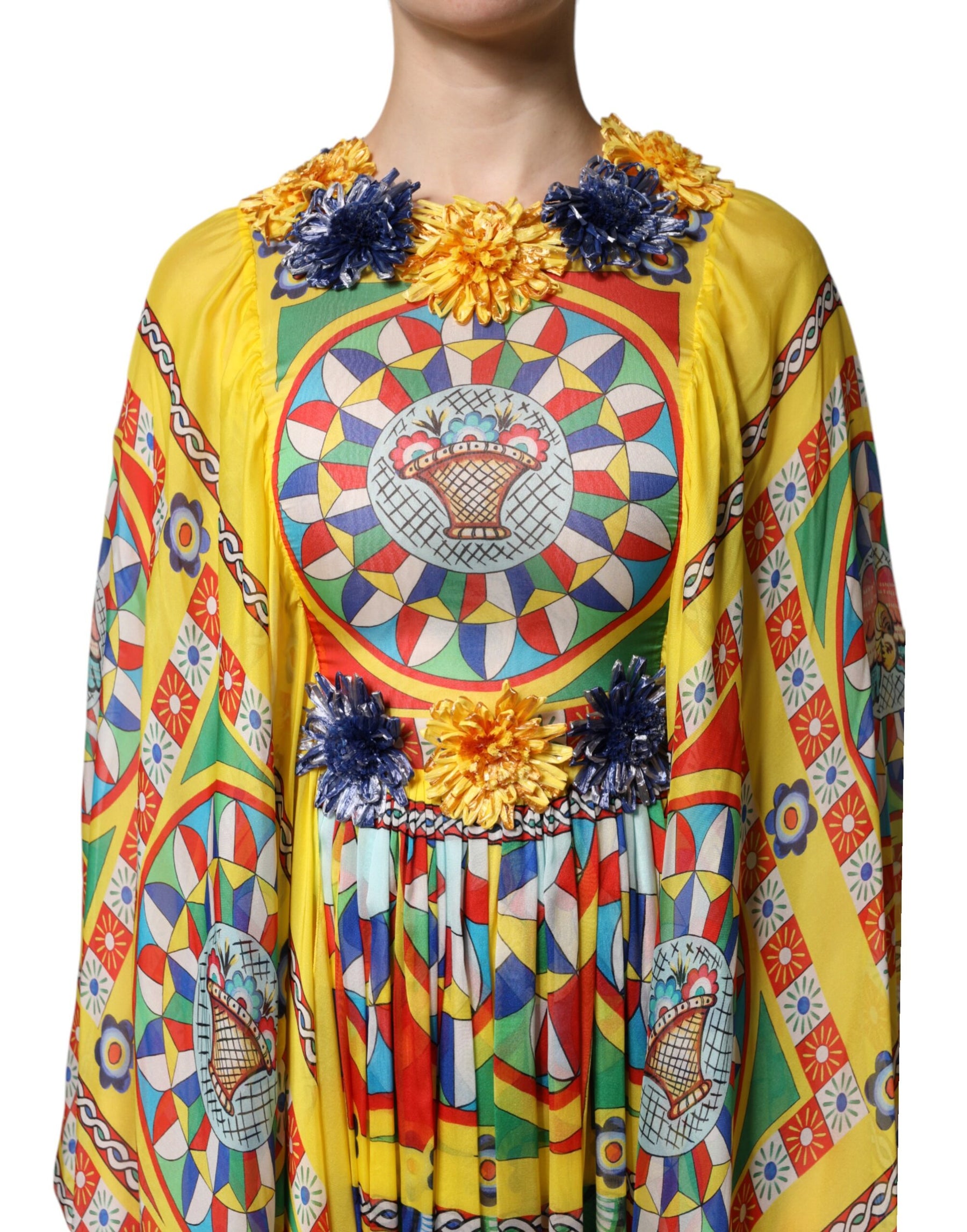 Dolce & Gabbana Mehrfarbiges Carretto Print Kaftan Twill Kleid