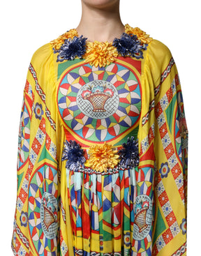 Dolce & Gabbana Mehrfarbiges Carretto Print Kaftan Twill Kleid