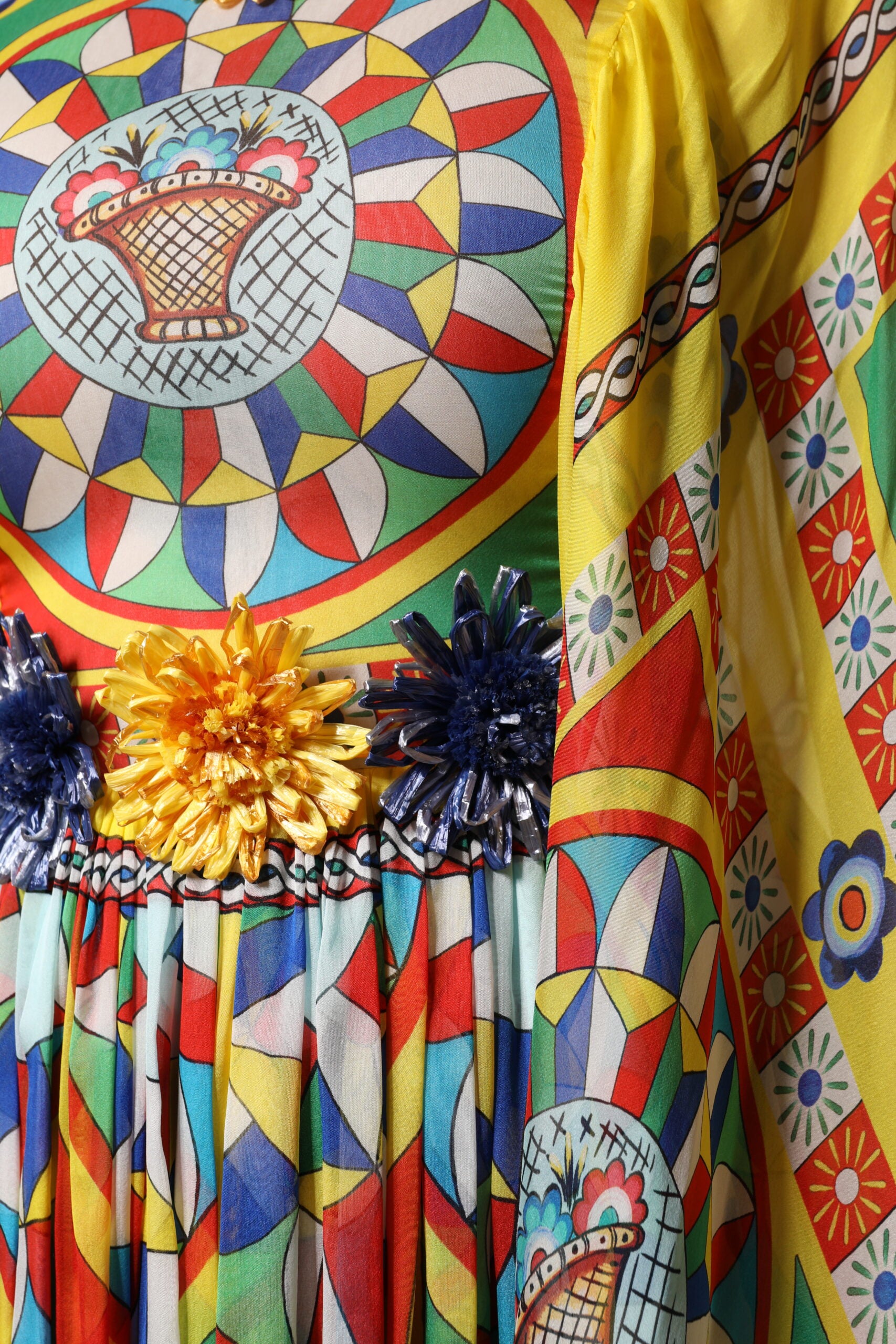 Dolce & Gabbana Mehrfarbiges Carretto Print Kaftan Twill Kleid