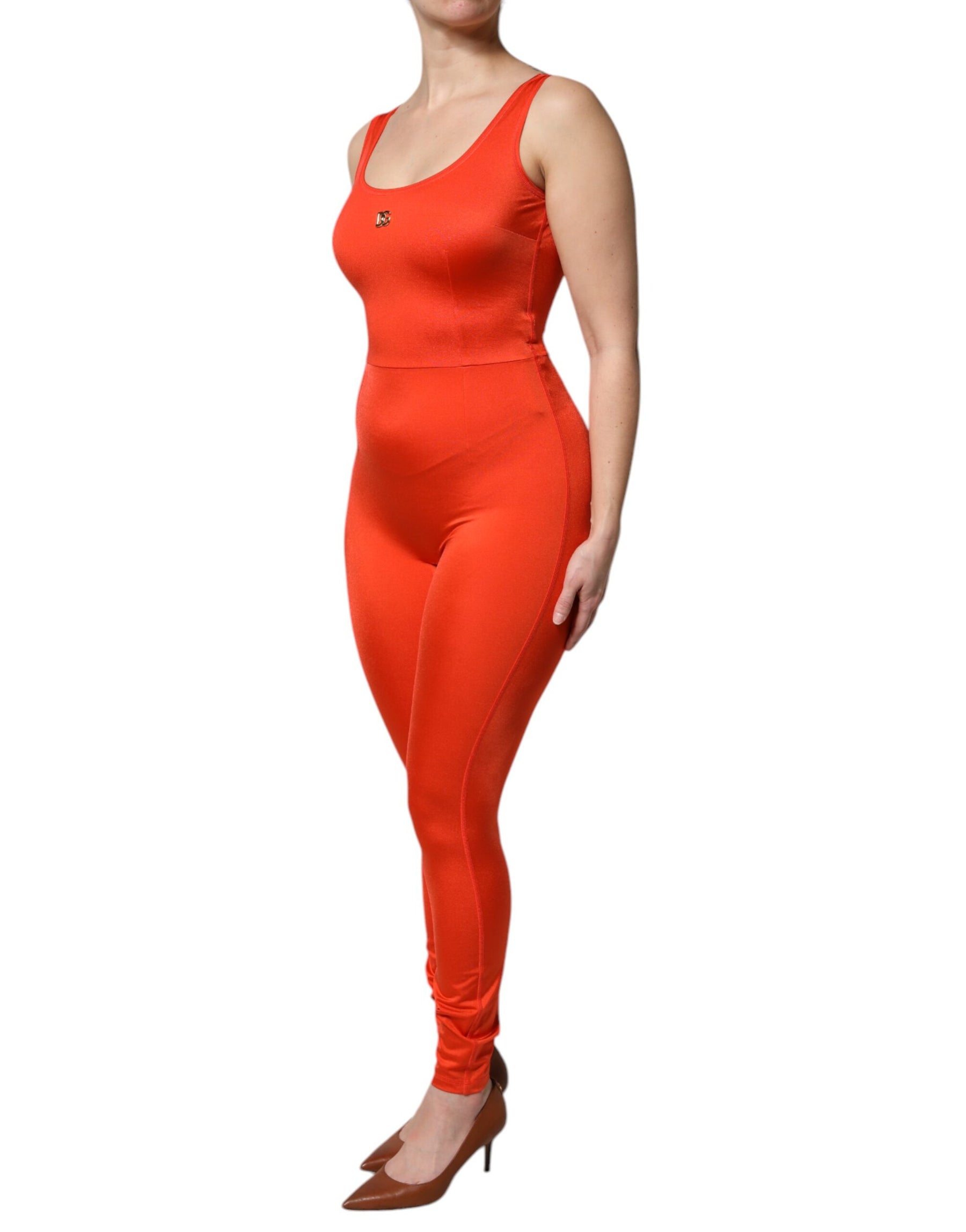 Dolce & Gabbana Orangefarbenes ärmelloses Bodycon-Jumpsuit-Kleid