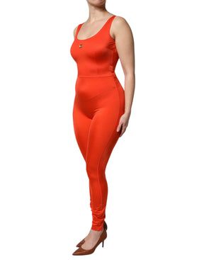 Dolce & Gabbana Orangefarbenes ärmelloses Bodycon-Jumpsuit-Kleid
