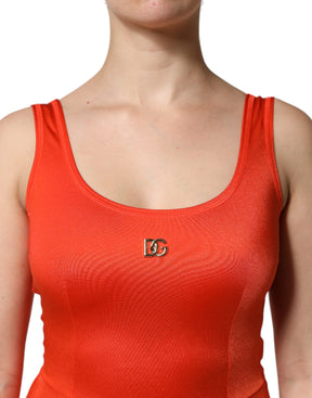 Dolce & Gabbana Orangefarbenes ärmelloses Bodycon-Jumpsuit-Kleid
