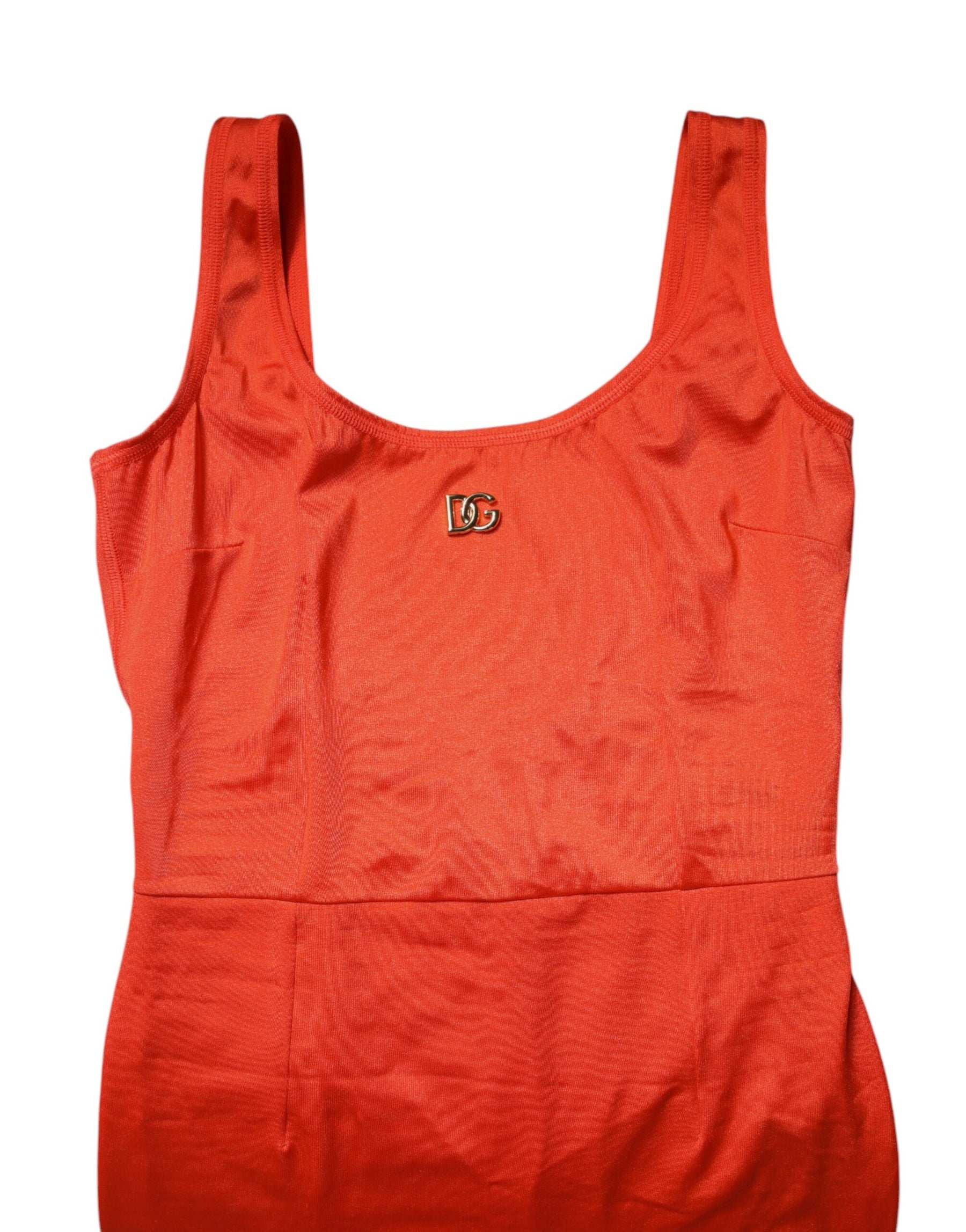 Dolce & Gabbana Orangefarbenes ärmelloses Bodycon-Jumpsuit-Kleid