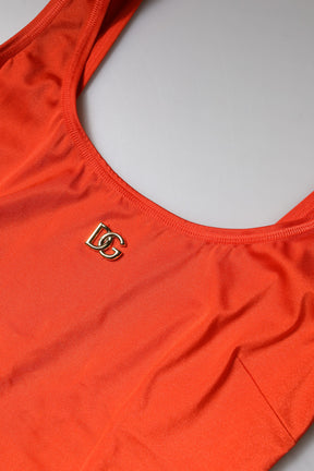 Dolce & Gabbana Orangefarbenes ärmelloses Bodycon-Jumpsuit-Kleid