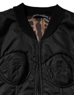 Dolce & Gabbana Schwarzes Nylon Full Zip Bustier Korsett Jacke