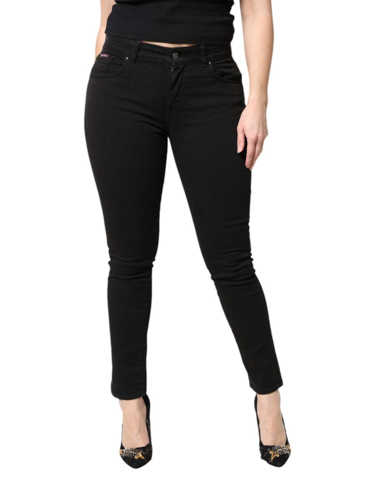 Dolce & Gabbana Schwarze Skinny Denim Jeans mit mittlerer Taille aus Baumwolle