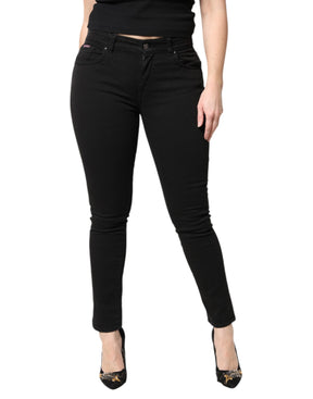 Dolce & Gabbana Schwarze Skinny Denim Jeans mit mittlerer Taille aus Baumwolle
