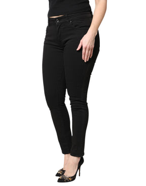 Dolce & Gabbana Schwarze Skinny Denim Jeans mit mittlerer Taille aus Baumwolle