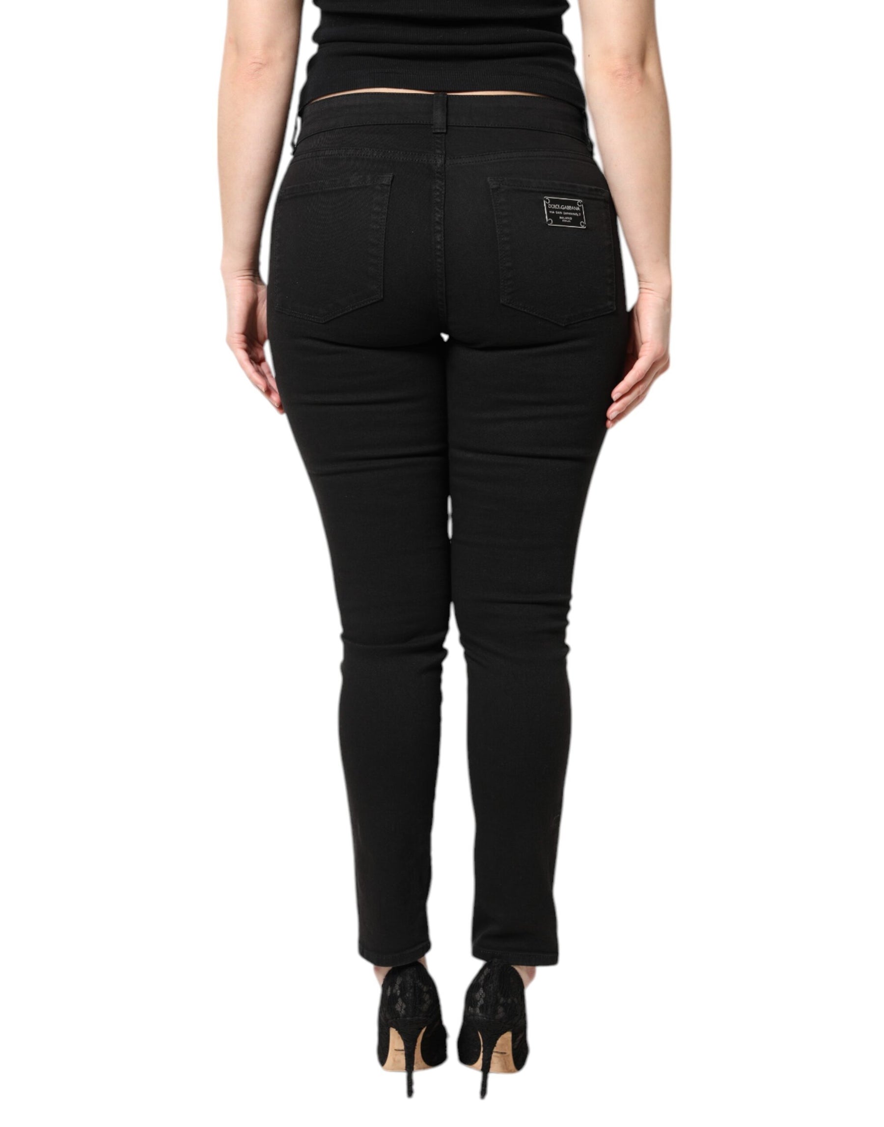 Dolce & Gabbana Schwarze Skinny Denim Jeans mit mittlerer Taille aus Baumwolle