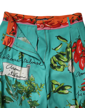 Dolce & Gabbana Grüne bedruckte gerade Hose aus Seide