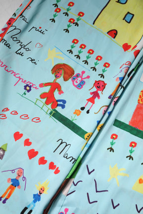 Dolce & Gabbana Hellblaue Zeichnung Mid Waist Wide Leg Pants