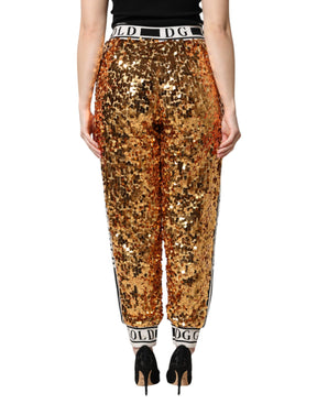 Dolce & Gabbana Metallic-Gold DG Logo Pailletten-Jogger-Hose