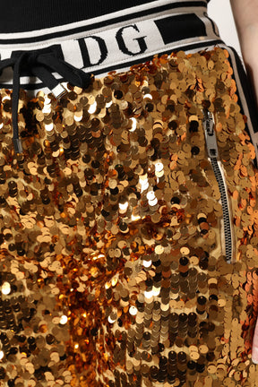 Dolce & Gabbana Metallic-Gold DG Logo Pailletten-Jogger-Hose