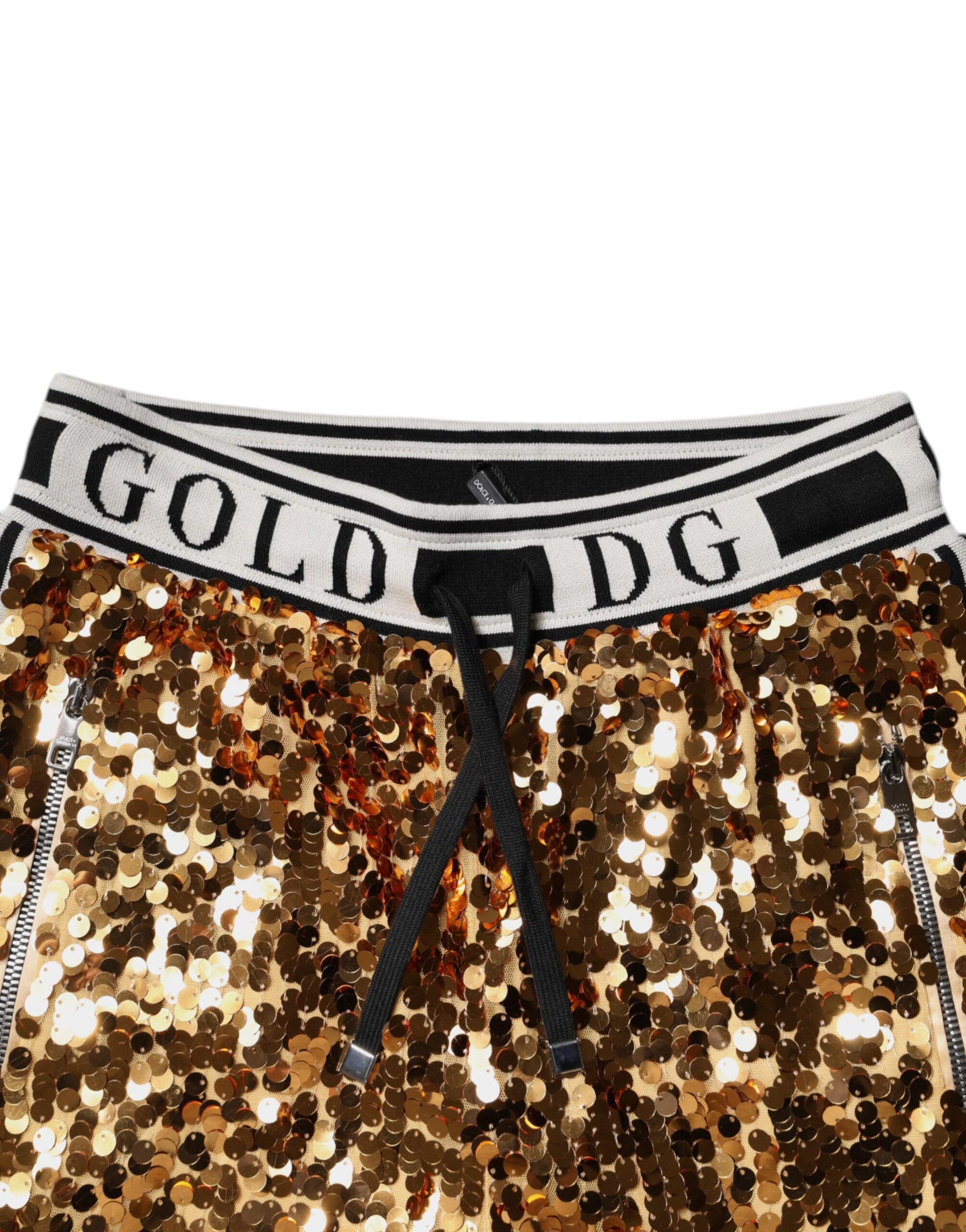Dolce & Gabbana Metallic-Gold DG Logo Pailletten-Jogger-Hose