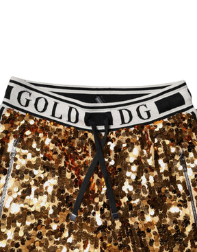 Dolce & Gabbana Metallic-Gold DG Logo Pailletten-Jogger-Hose