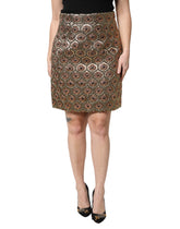 Dolce & Gabbana Brauner Polyester-Brokat-Minirock in A-Linie