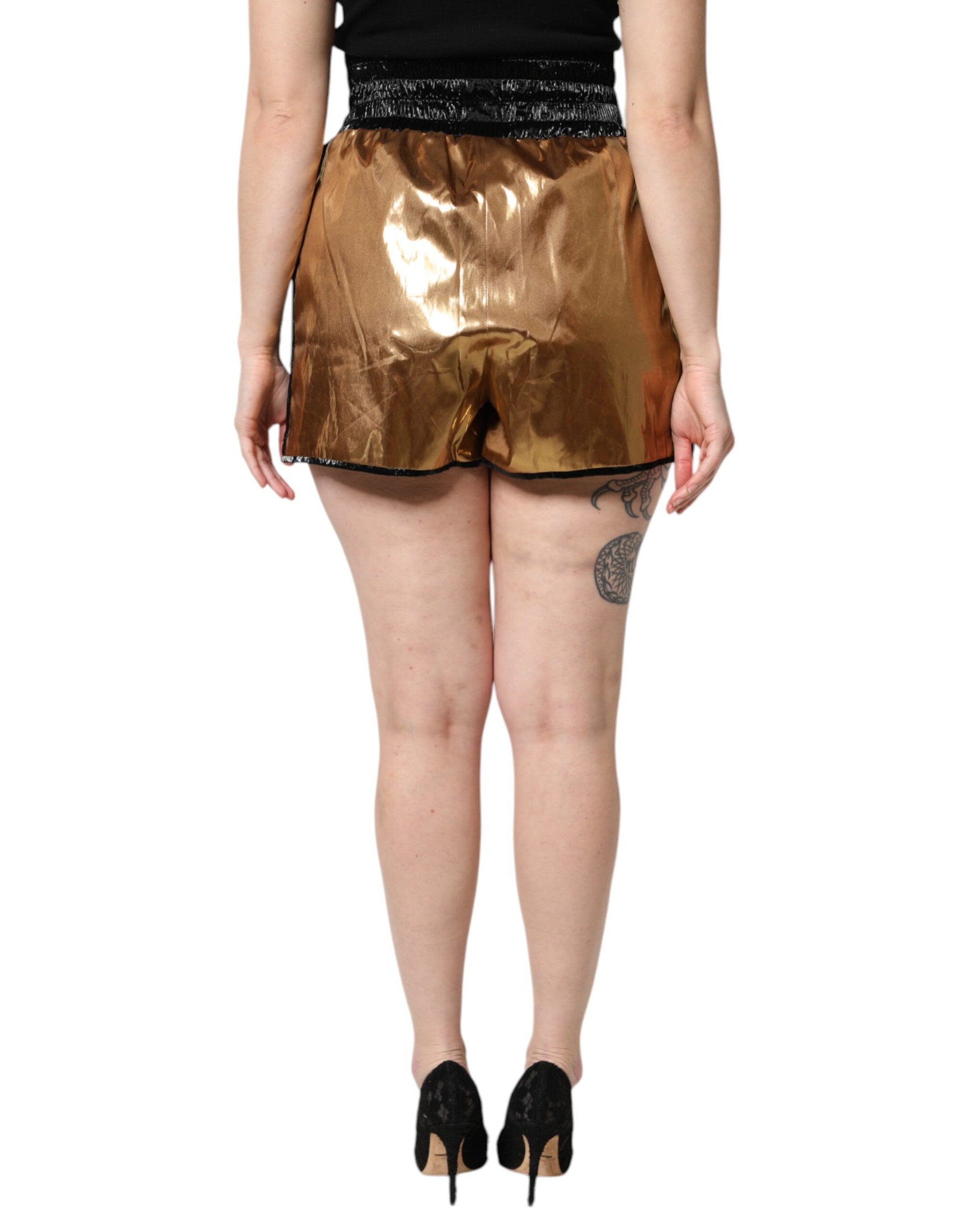 Dolce & Gabbana Metallic Gold Hohe Taille Frauen Hotpants Kurz