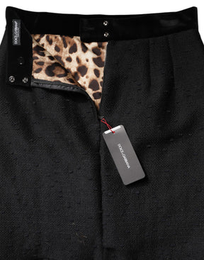 Dolce & Gabbana Schwarzer Bleistiftminirock mit hoher Taille und Fransen aus Wolle