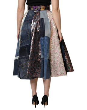 Dolce & Gabbana Multicolor Patchwork Midirock mit hoher Taille