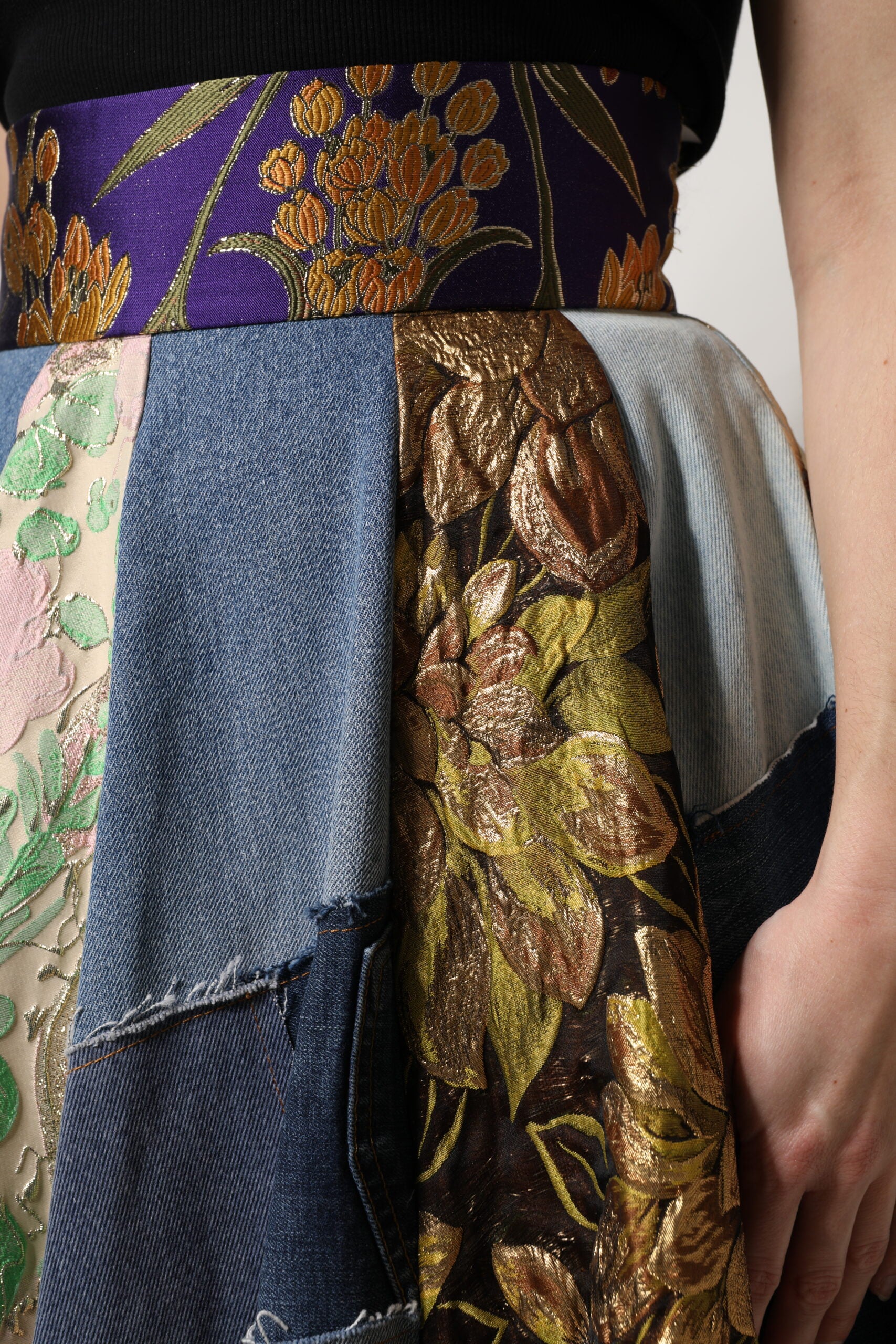 Dolce & Gabbana Multicolor Patchwork Midirock mit hoher Taille