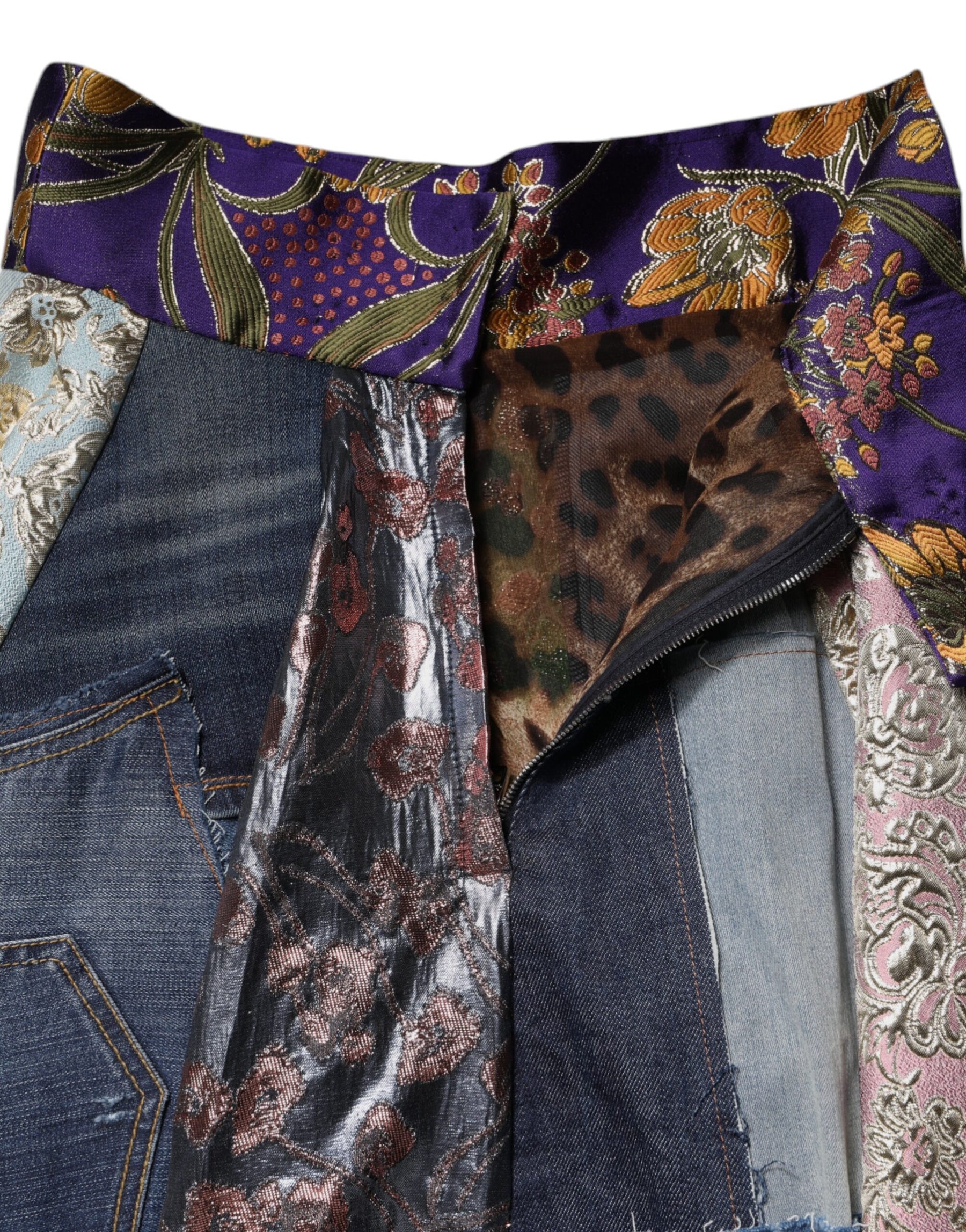 Dolce & Gabbana Multicolor Patchwork Midirock mit hoher Taille