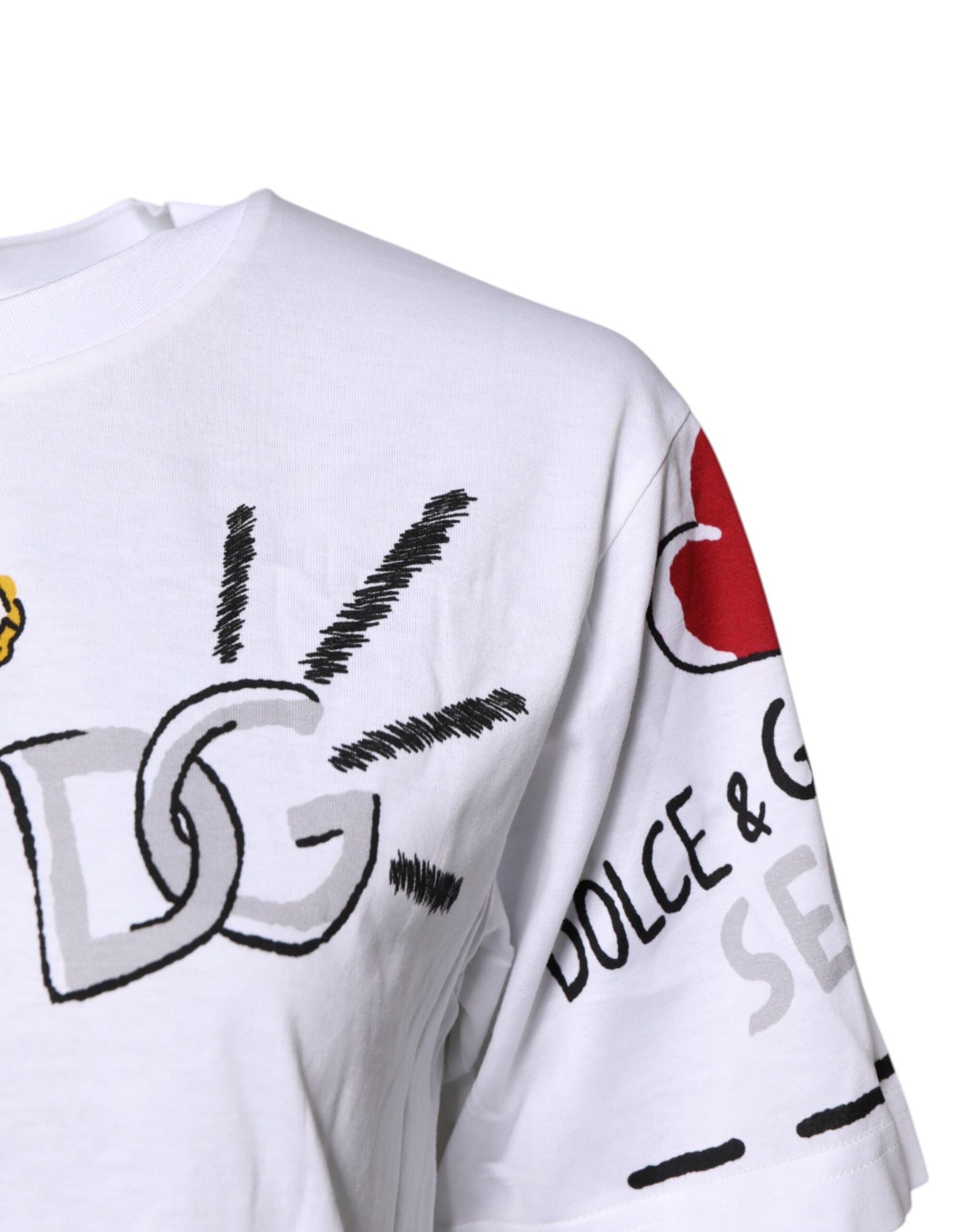 Dolce & Gabbana Weißes T-Shirt aus bedrucktem Jersey mit kurzen Ärmeln