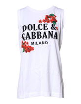 Dolce & Gabbana Weißes T-Shirt aus ärmelloser Baumwolle mit Blumendruck