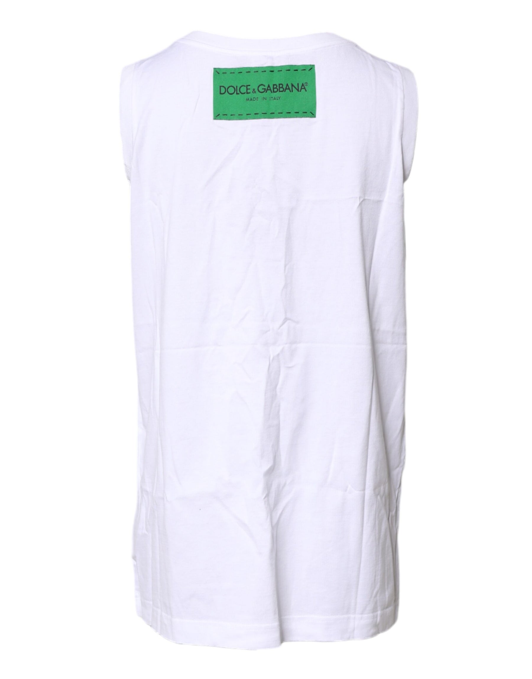 Dolce & Gabbana Weißes T-Shirt aus ärmelloser Baumwolle mit Blumendruck