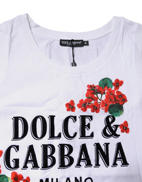 Dolce & Gabbana Weißes T-Shirt aus ärmelloser Baumwolle mit Blumendruck