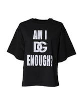 Dolce & Gabbana Schwarzes bedrucktes Baumwoll-T-Shirt mit Rundhalsausschnitt