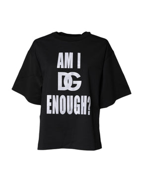 Dolce & Gabbana Schwarzes bedrucktes Baumwoll-T-Shirt mit Rundhalsausschnitt