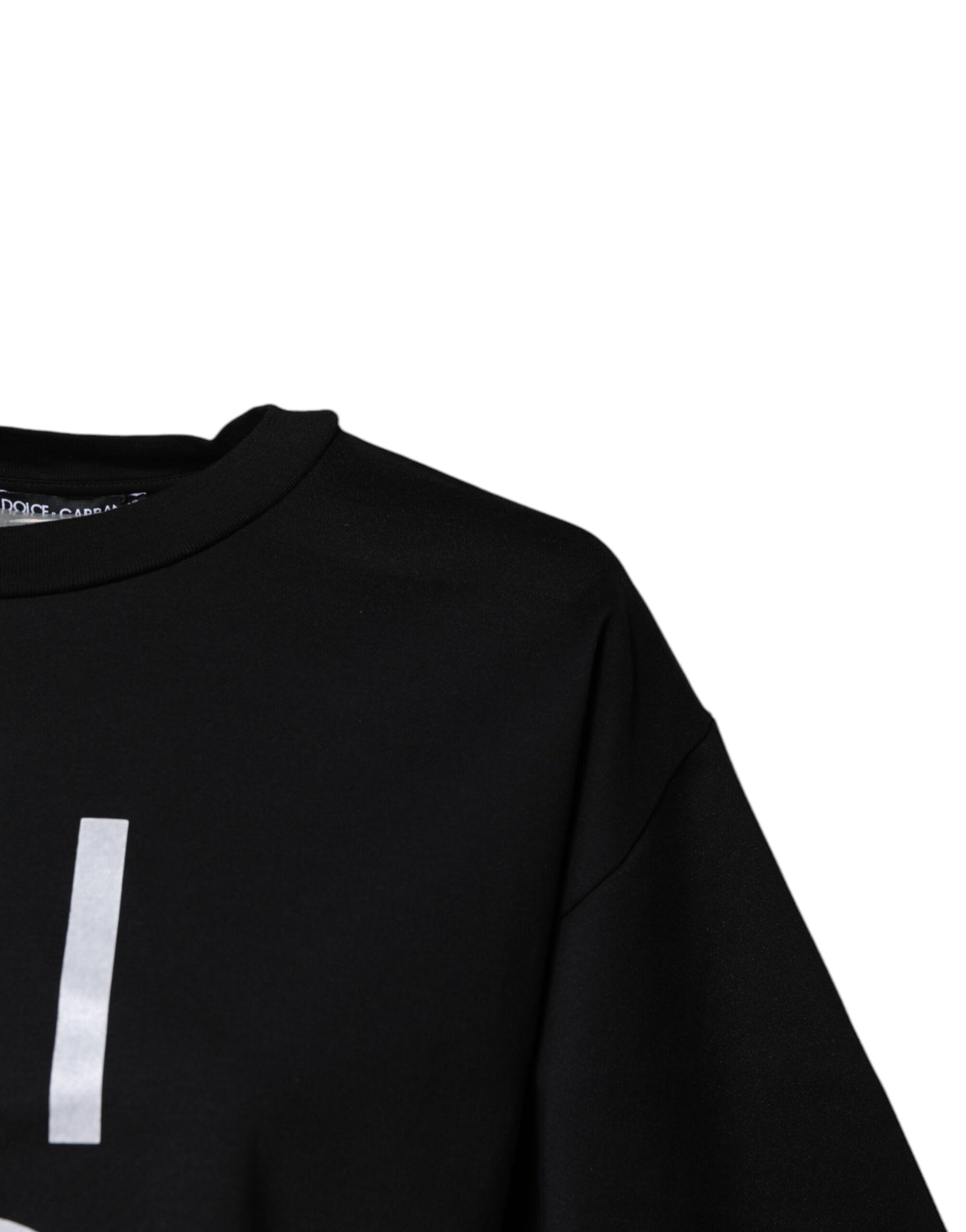 Dolce & Gabbana Schwarzes bedrucktes Baumwoll-T-Shirt mit Rundhalsausschnitt