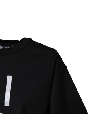 Dolce & Gabbana Schwarzes bedrucktes Baumwoll-T-Shirt mit Rundhalsausschnitt