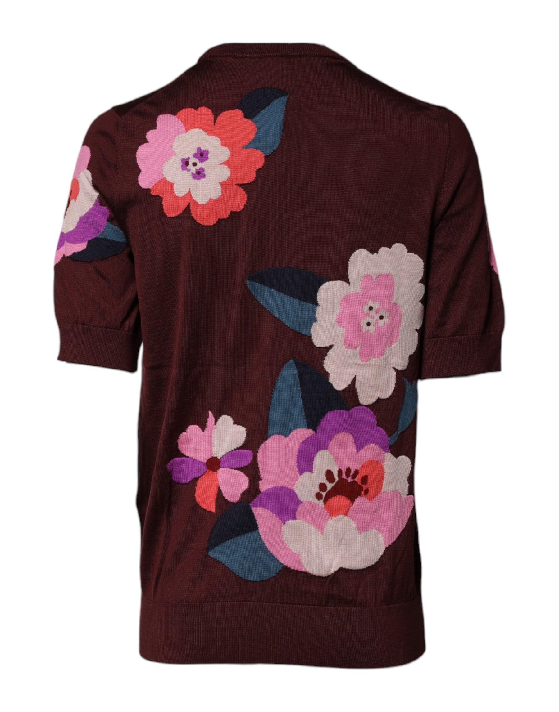 Dolce & Gabbana Maroon Floral Silk Rundhalsausschnitt Bluse Top