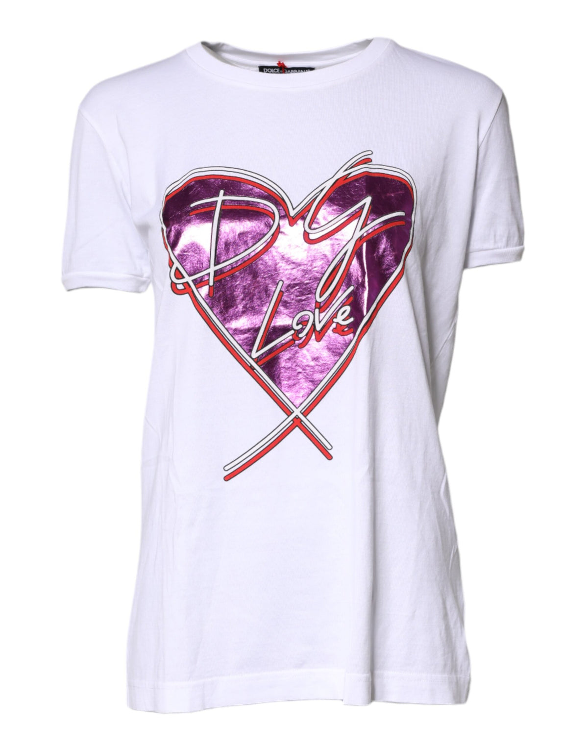 Dolce & Gabbana Weißes bedrucktes Baumwoll-T-Shirt mit Rundhalsausschnitt