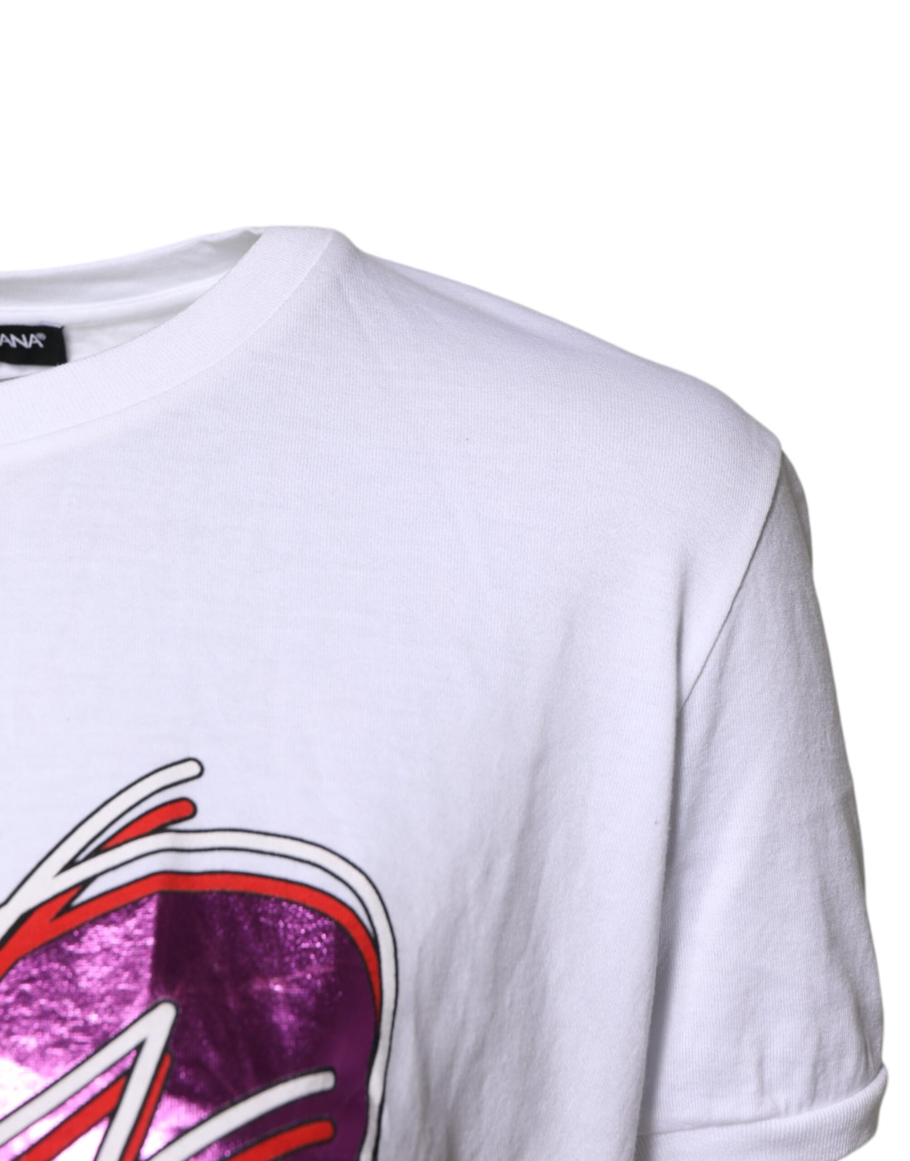 Dolce & Gabbana Weißes bedrucktes Baumwoll-T-Shirt mit Rundhalsausschnitt