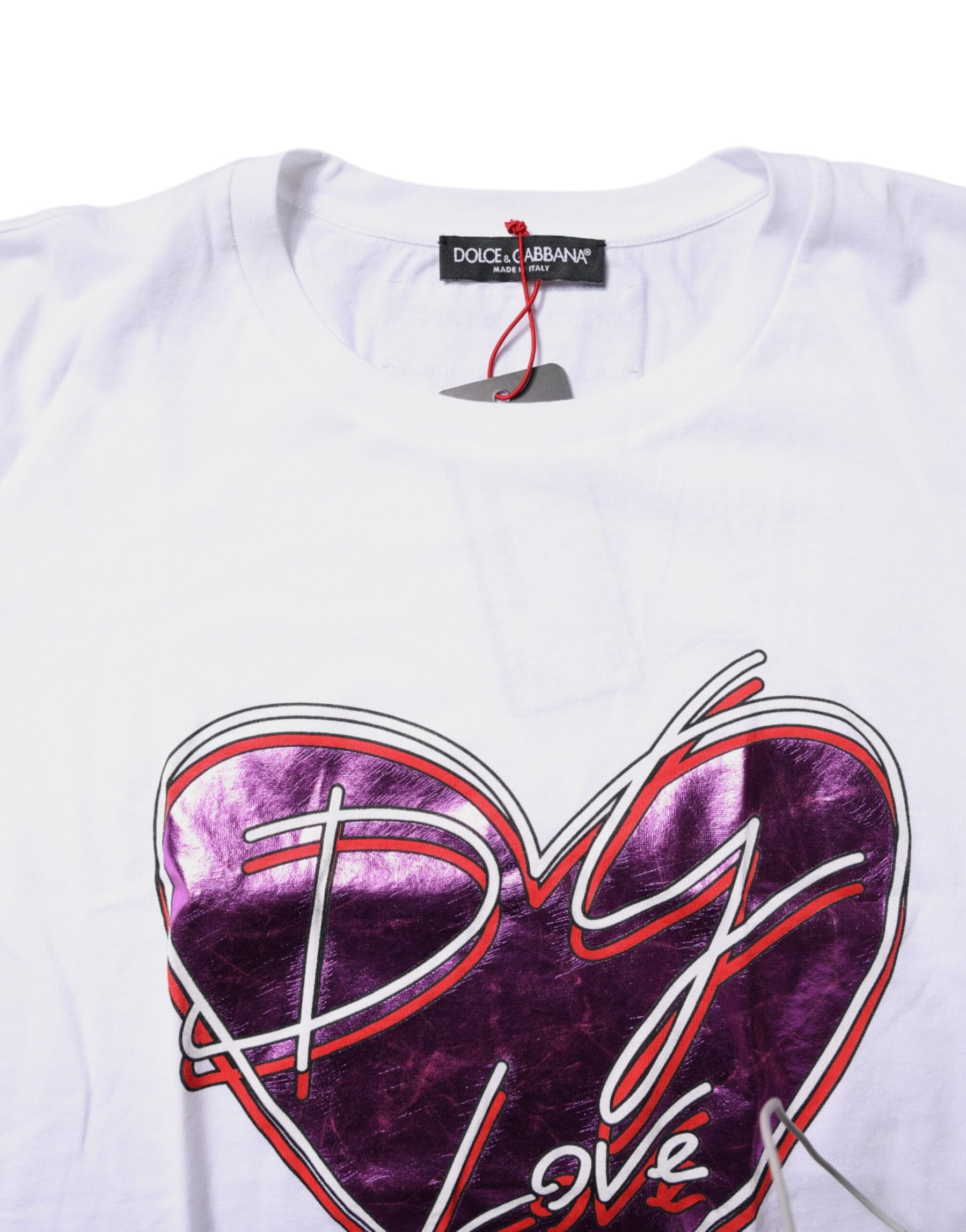 Dolce & Gabbana Weißes bedrucktes Baumwoll-T-Shirt mit Rundhalsausschnitt